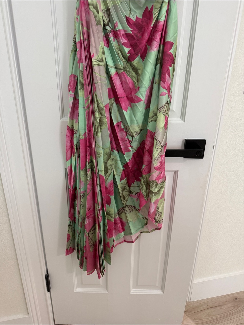 Pinkblush Pink & Mint Floral One-Shoulder Pleated Maxi Dress - Picture 3 of 3